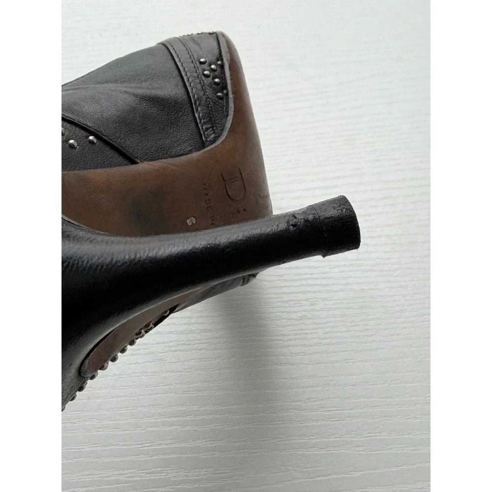 Christian Dior Black Leather Studded Pointed Toe Pumps Charm Heels Size 38